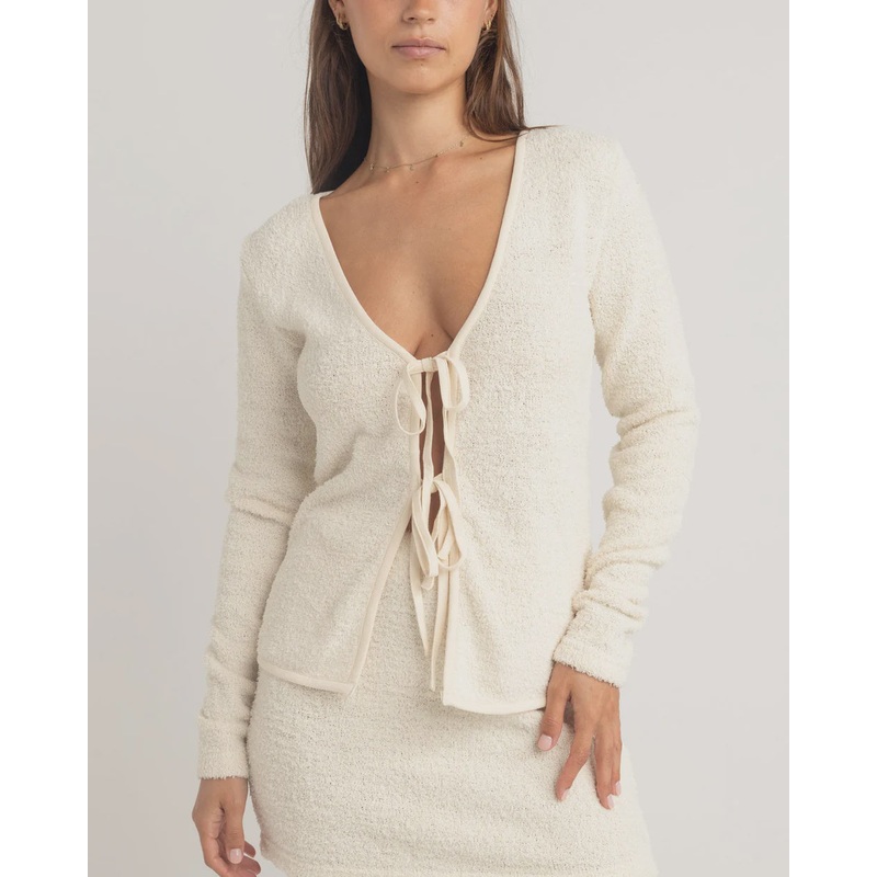 Sofia Boucle Long Sleeve Tie Front Top