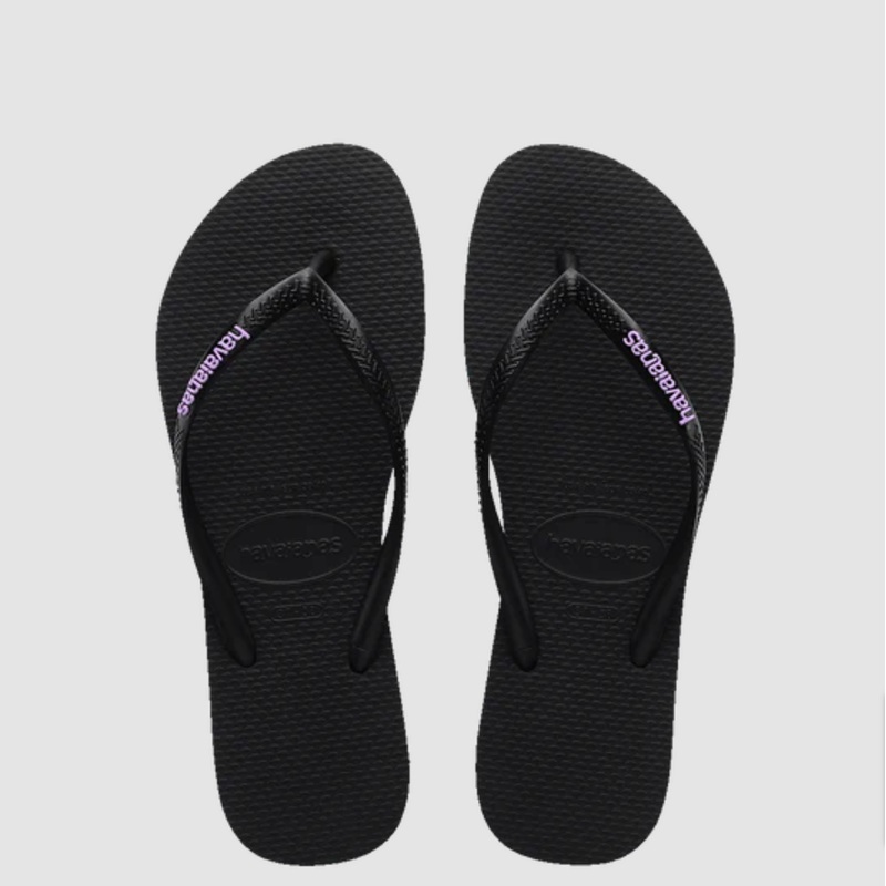 Kids Slim Rubber Logo Thongs - Black Lilac
