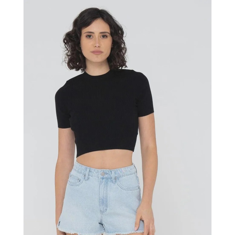 Charis Ribbed Crop Short Sleeve Knit Top