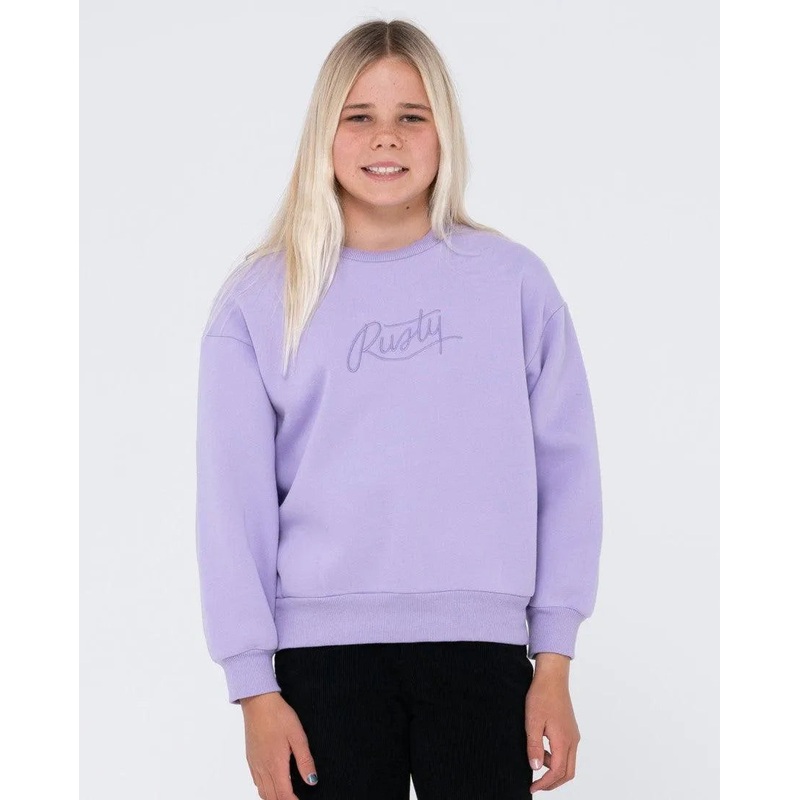 Rusty Script Oversize Crew Fleece Girls