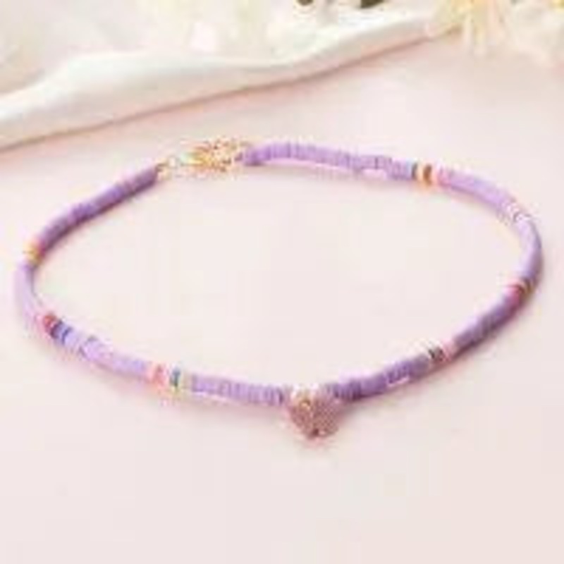 Pastel Purple Heishi Choker W/ Butterfly