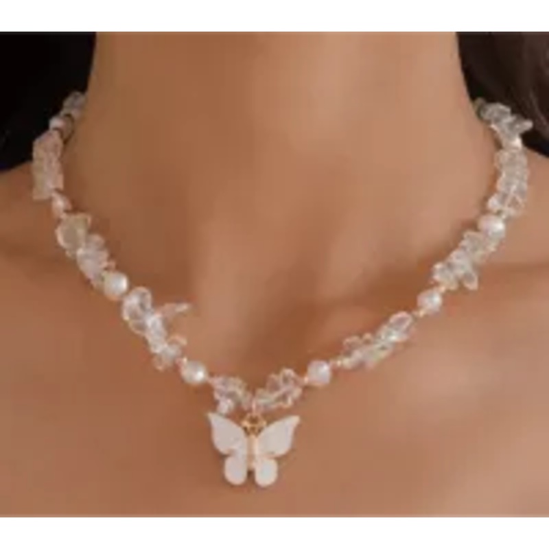Pearl & Clear Crystal Choker W/ Butterfly