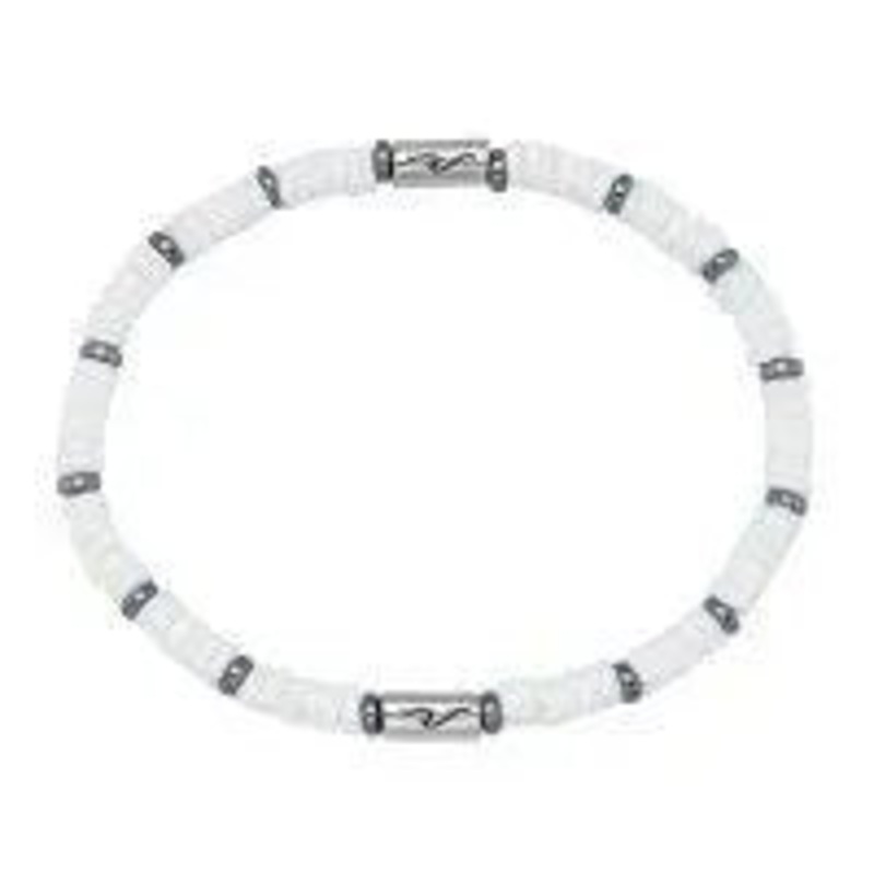 White Shell & Hematite Bracelet W/ Cyclinder Wave Beads