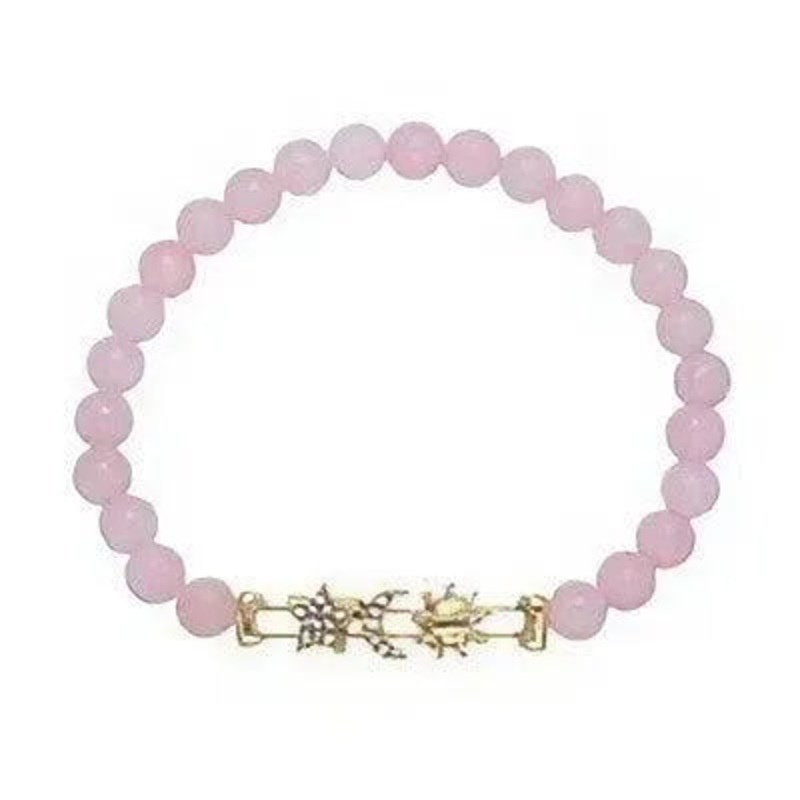 6Mm Rose Quartz Bracelet W/ Gold Sun, Star & Moon