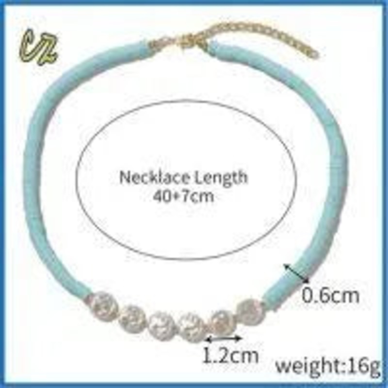 Baby Blue Heishi Choker W/ Pearls
