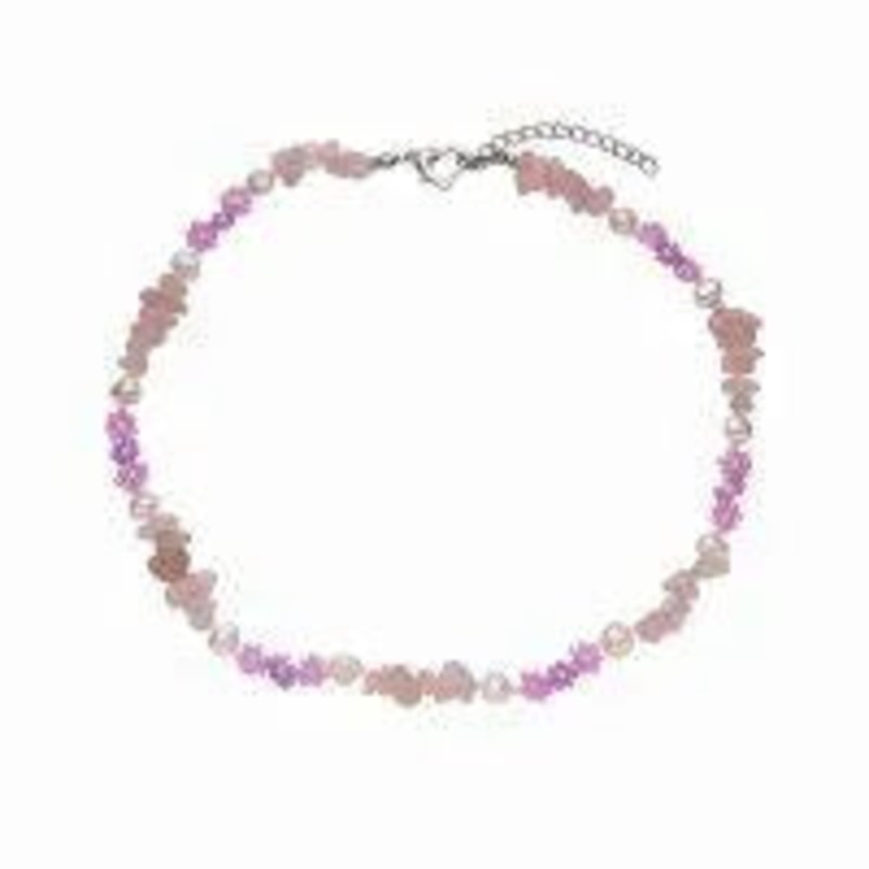 Rose Quartz Chip, Pink Daisy & Pearl Choker