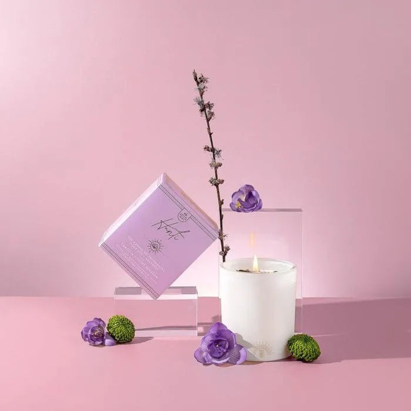 Hunti' | Crystal Infused Candle Of Tranquility | Camellia + Lotus Blos- Som