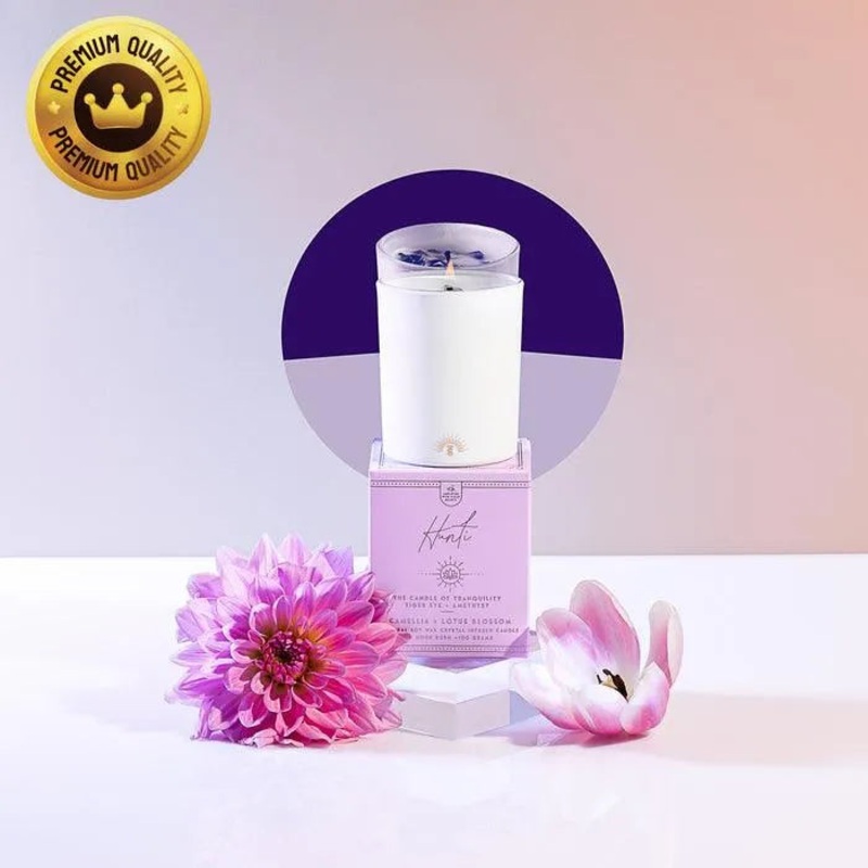 Mini Hunti' | Crystal Infused Candle Of Tranquility | Camellia + Lotus Blossom