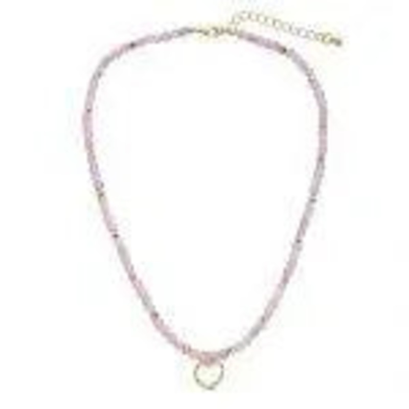 Pink Jade Pendant W/ Gold Sparkly Heart