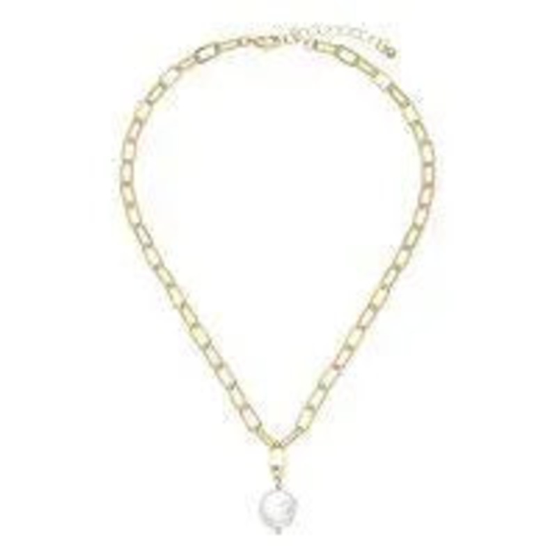 Gold Paperclip Choker W/ Pearl