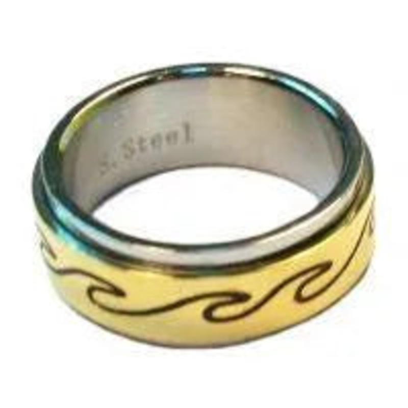 Stainless Steel/Gold Finish Spinning Wave Ring