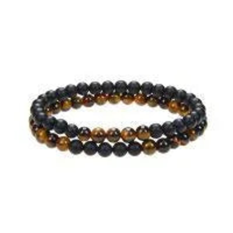 2-STRAND TIGER EYE & MATT BLK BEADED BRACELETS