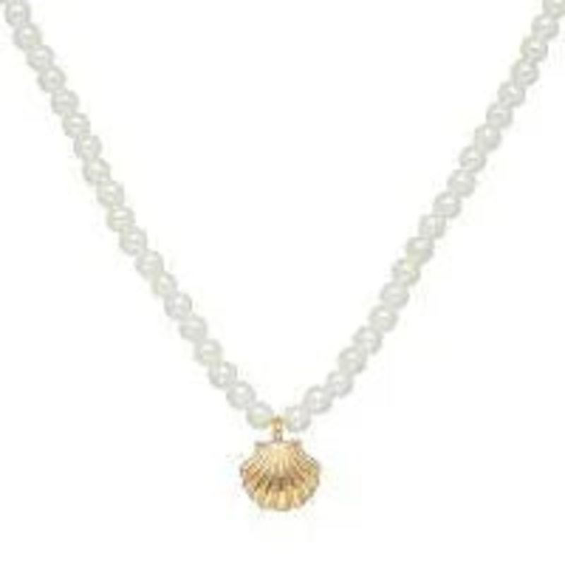 DAINTY PEARL CHOKER W/ GOLD SHELL
