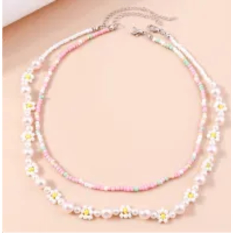 SET OF 2 DAISY SEED BEAD CHOKERS
