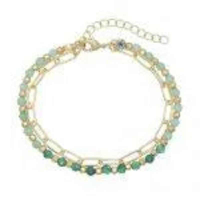 Dainty Green Bead & Gold Chain Bracelet