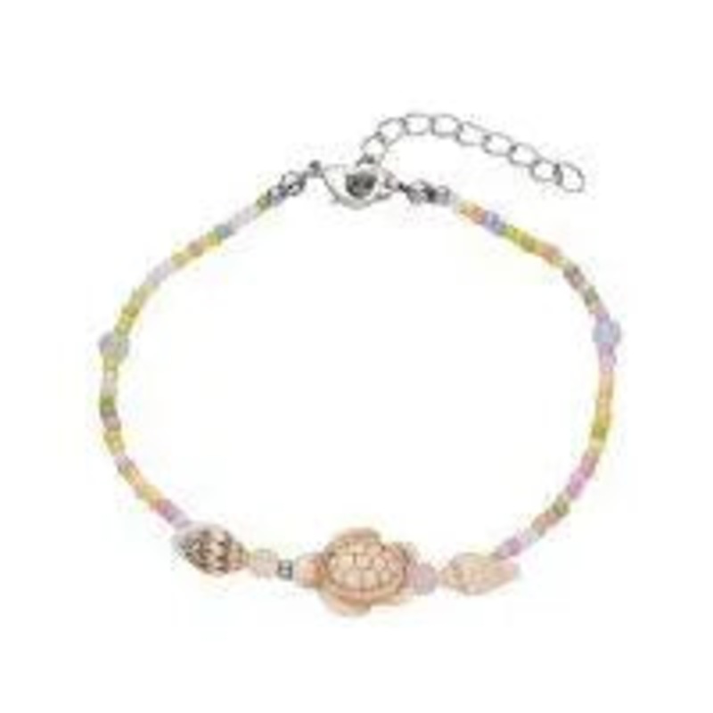 Pastel Rainbow Anklet W/ Turtle & Seashells