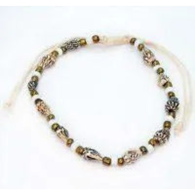 Seashell Anklet W/ White & Gold Beads