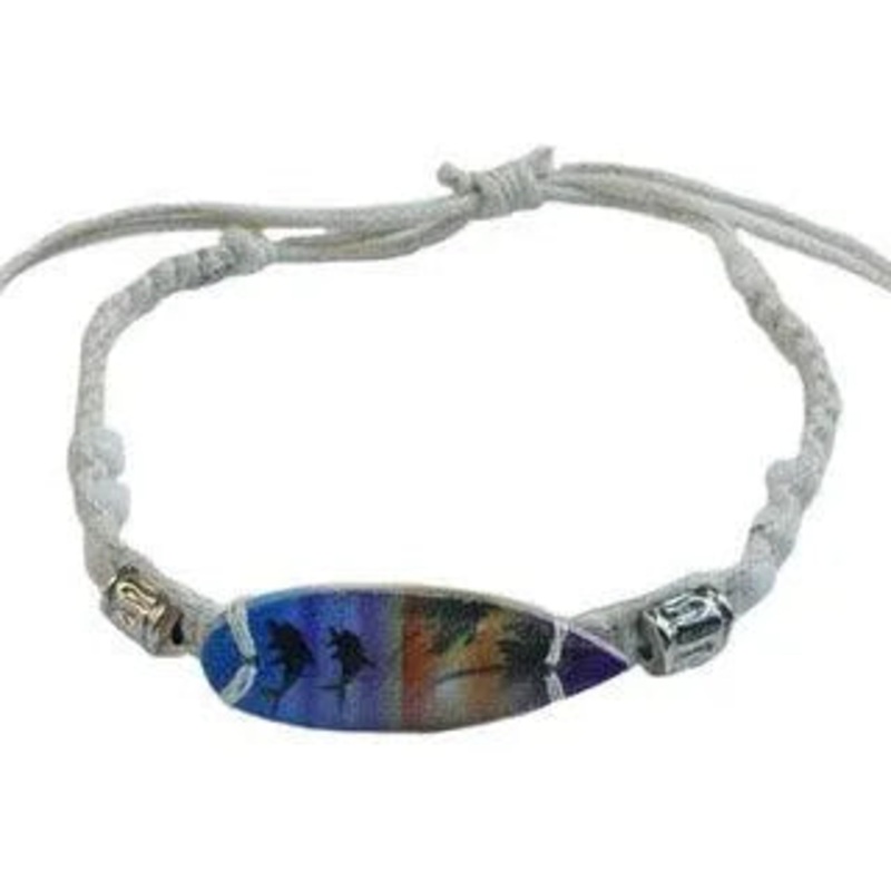 Surfboard White Plaited Cord Bracelet