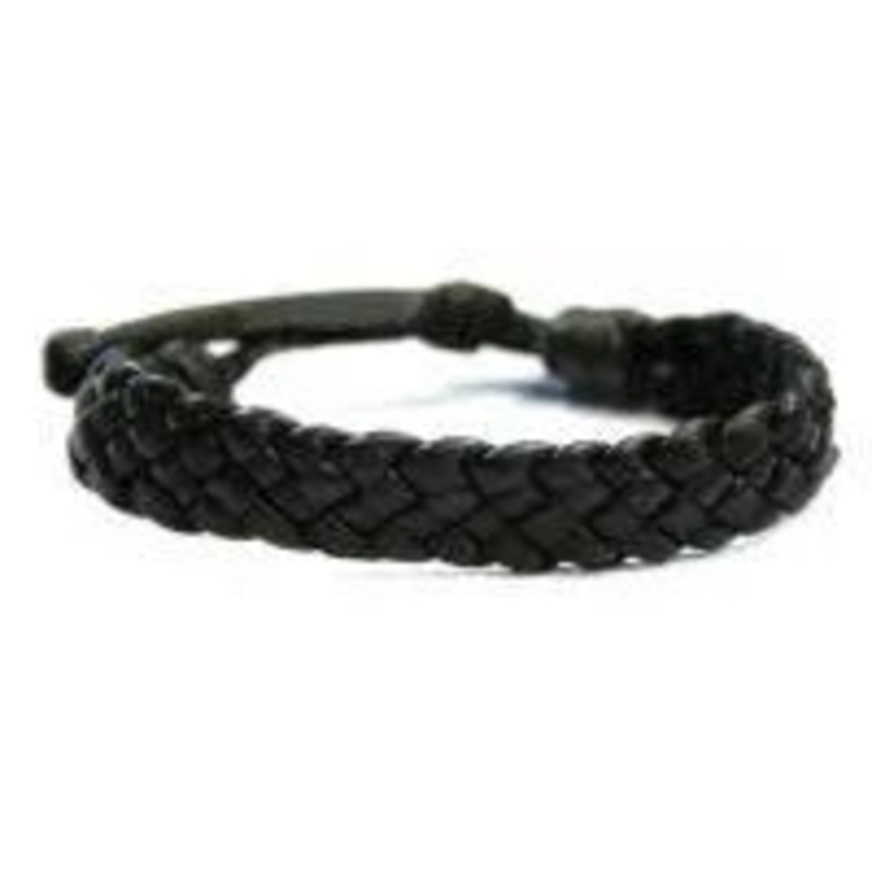 BLACK PLAITED LEATHER TIE BRACELET