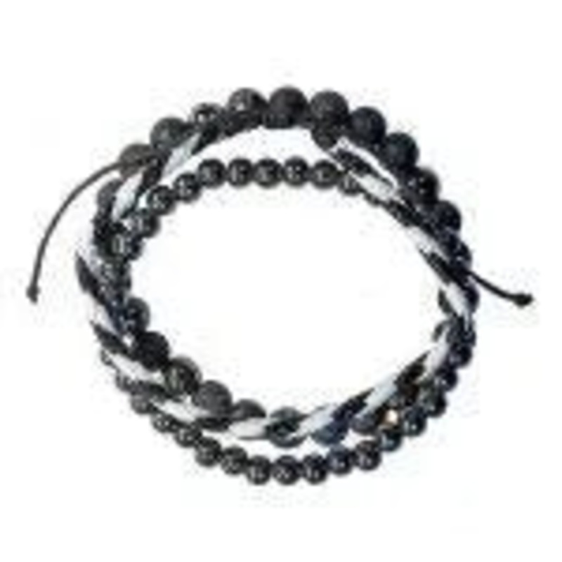 3 STRAND BLACK WHITE LEATHER W/BALLS BRACELET
