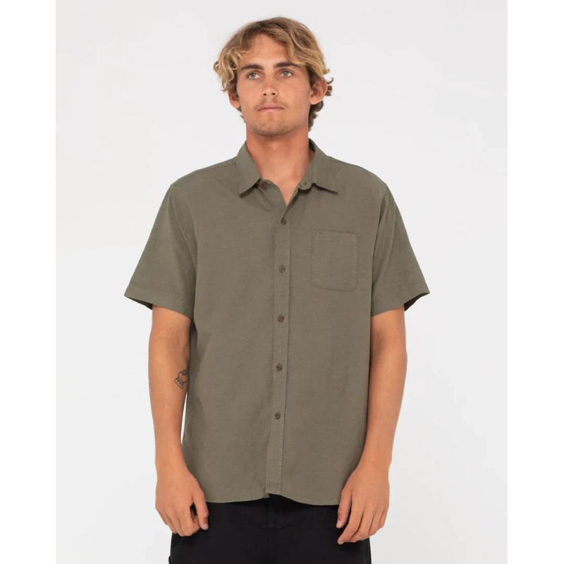 Overtone Short Sleeve Linen Shirt -  Shadow Army - Large