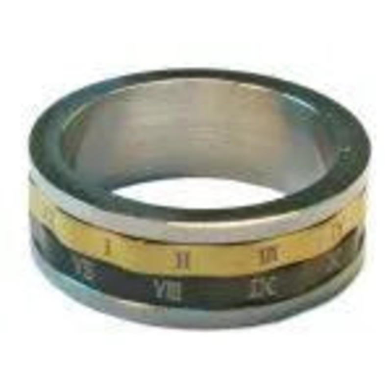 STAINLESS STEEL ROMAN NUMERALS SPINNING 3 TONE RING