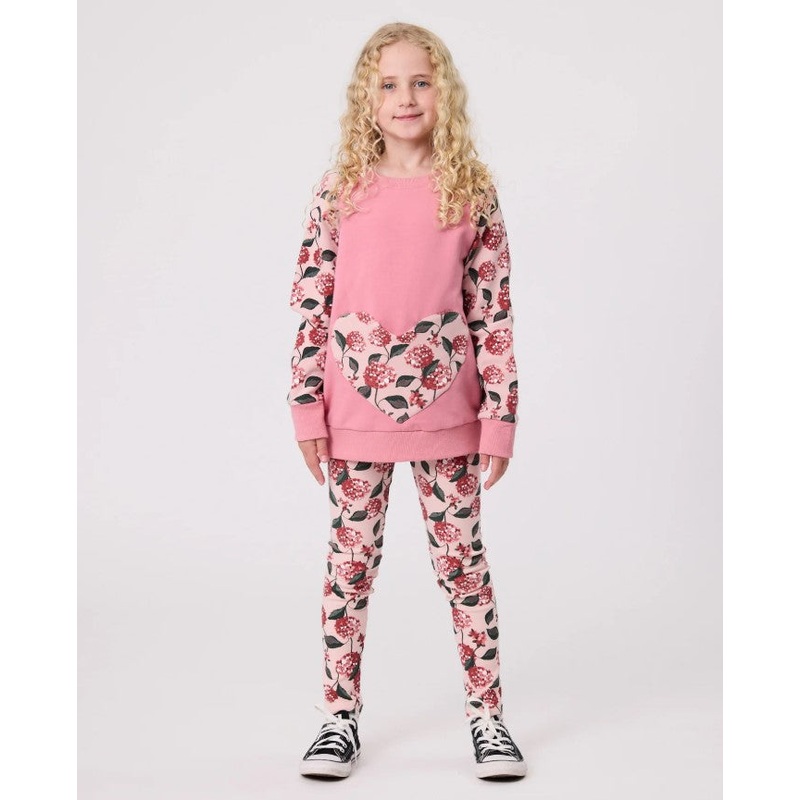 Kissed By Radicool Floral Heart Pocket Girls Raglan Crew -Win25