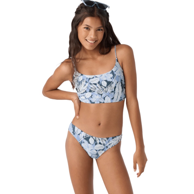 O'Neill Girls Palmetto Tropical Ruched Longline Bikini Set in Multicolor