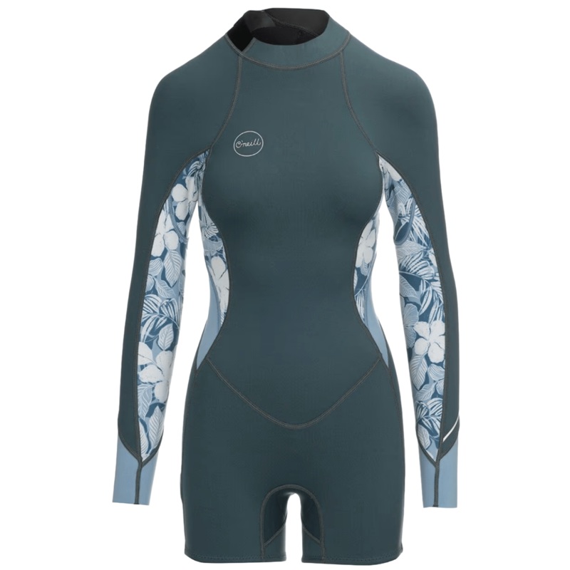 O'Neill Women's Bahia 2/1MM Back Zip L/S Spring Wetsuit in Shade/Palm/Denim