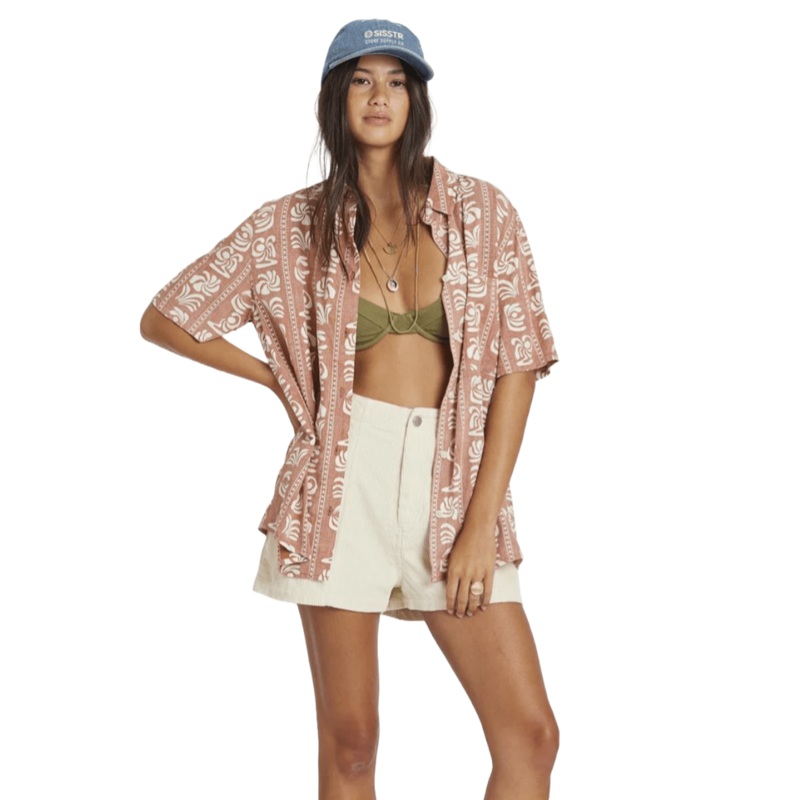 Sisstr Island Beauty Short Sleeve Woven Top in Henna