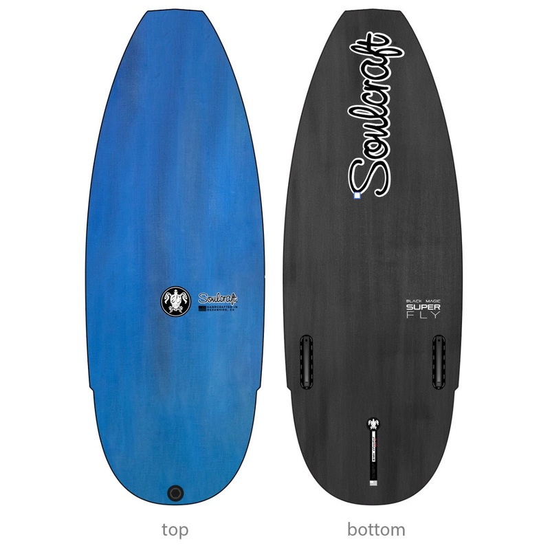 Soulcraft SuperFly Black Magic Wakesurf Board in Distressed Blue Deck 2025