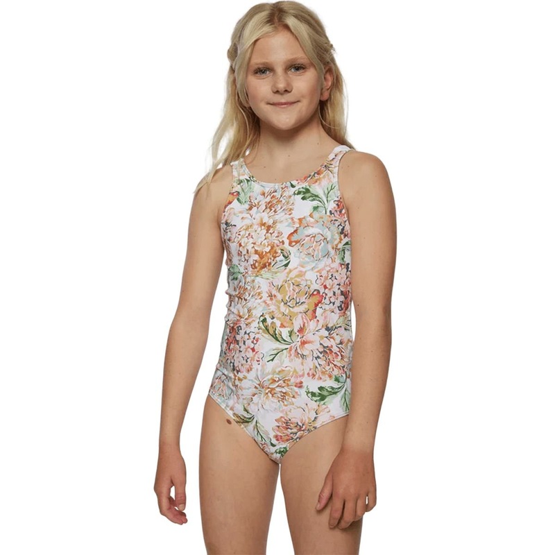 O'Neill Girls Arden Floral Tie Straps One Piece in Vanilla