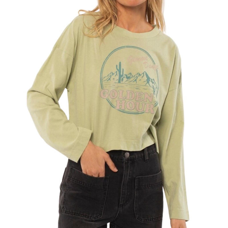 Amuse Society Golden Hour L/S Knit Tee in Aloe