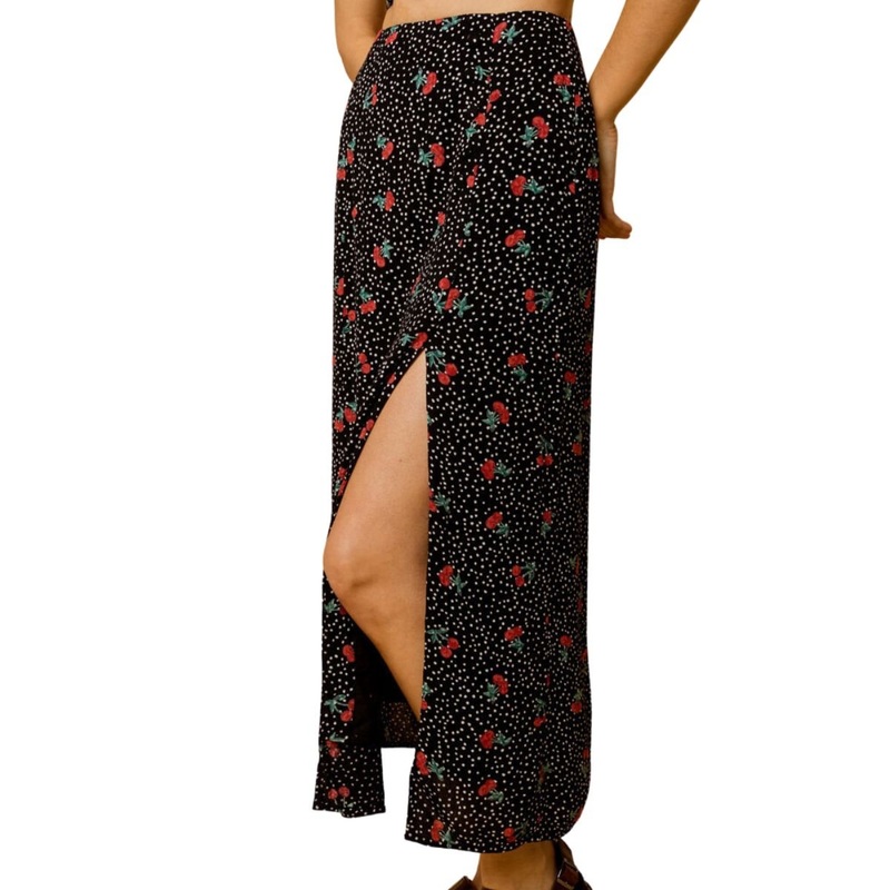 Amuse Society Villa High Waisted Midi Skirt in Black