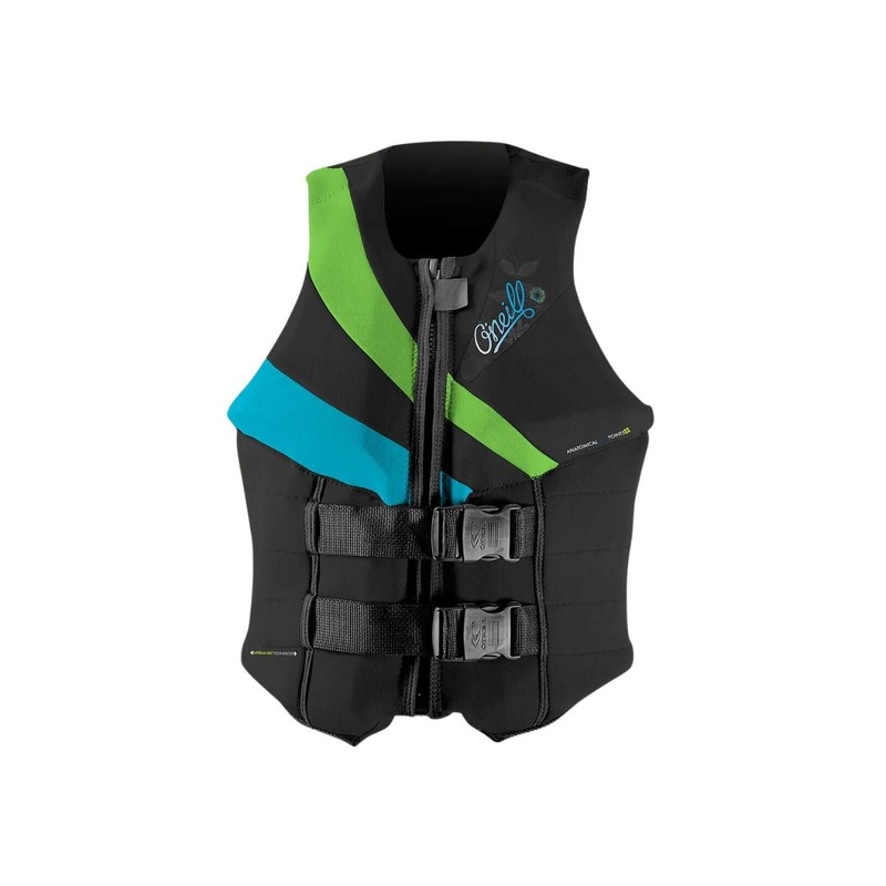 O'Neill Women's Siren USCG Life Vest in Black/Dayglo/Turquiose