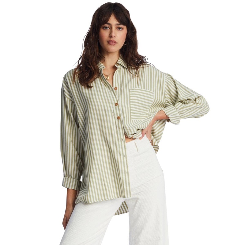 Billabong In The Tide Road Trippin Long Sleeve Shirt in Avocado
