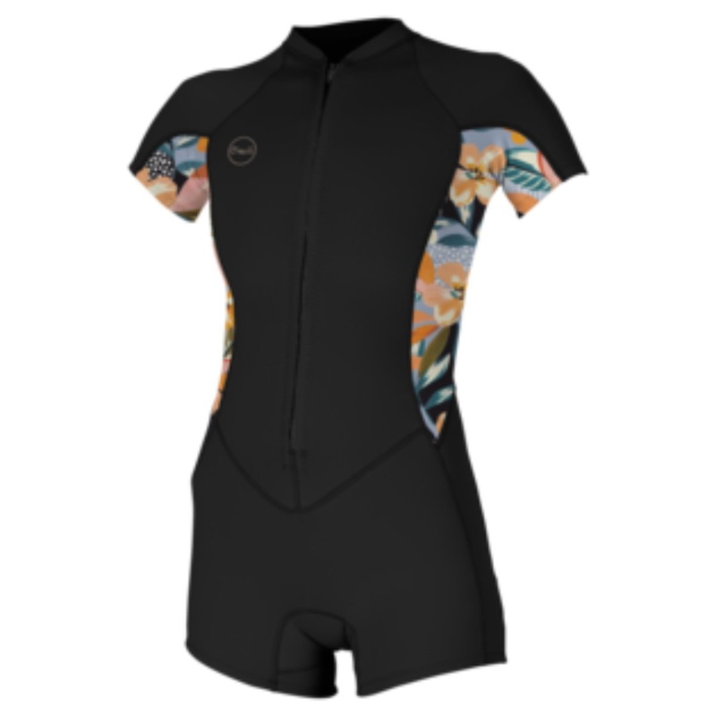 O'Neill Women's Bahia 2/1MM Full Zip S/S Spring Wetsuit in Black/Demiflor