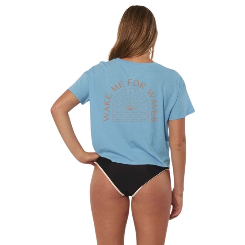 Sisstrevolution Wake Me For Waves Crop Tee in Ocean