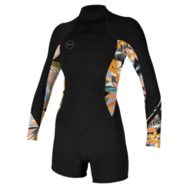 O'Neill Women's Bahia 2/1MM Back Zip L/S Spring Wetsuit in Black/Demiflor