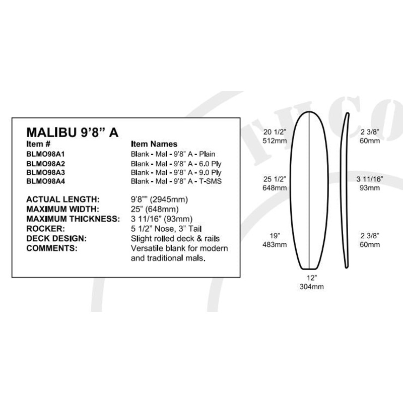 Southcoast Blank 9'8 Standard Longboard Blonde Ply Stringer