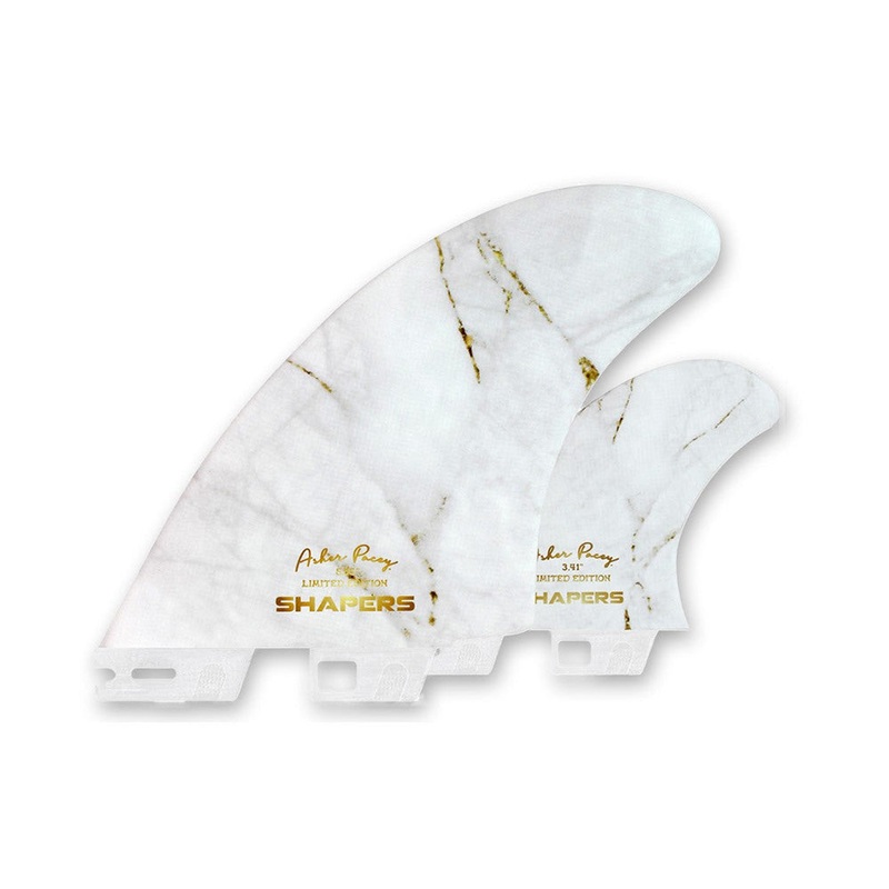 SHAPERS ASHER PACEY 5.55 TWIN FIN + STABILISERWHITE GOLD SHAPERS 2 TAB