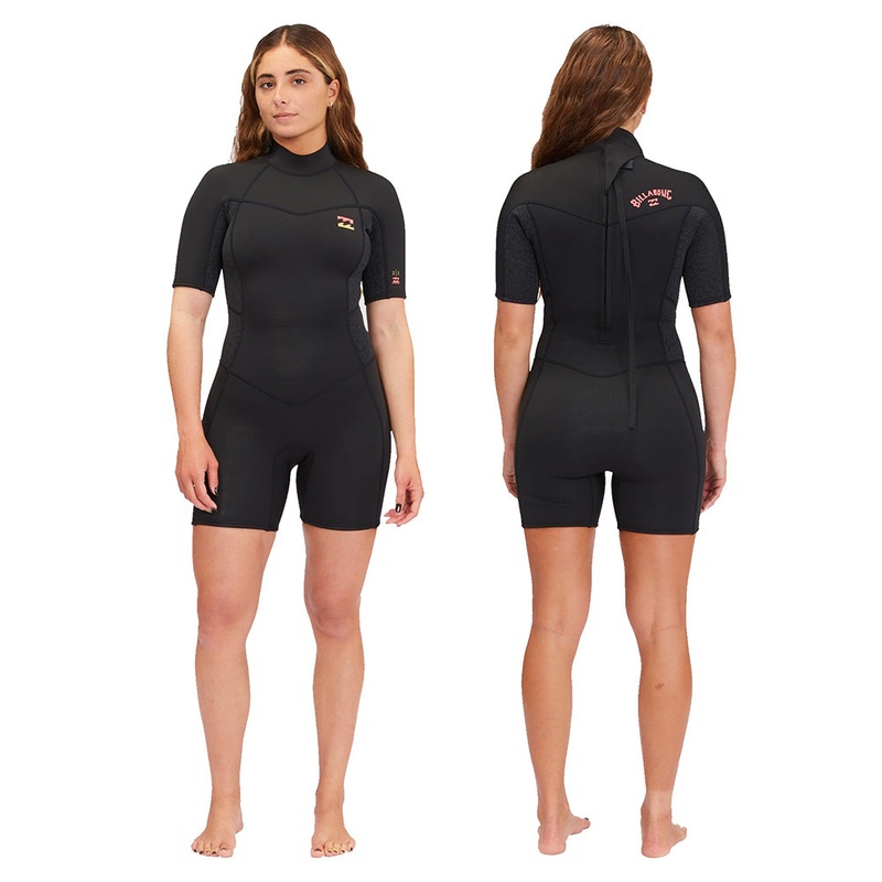 BILLABONG WOMENS 2/2MM SYNERGY BACK ZIP SPRING SUIT WILD BLACK