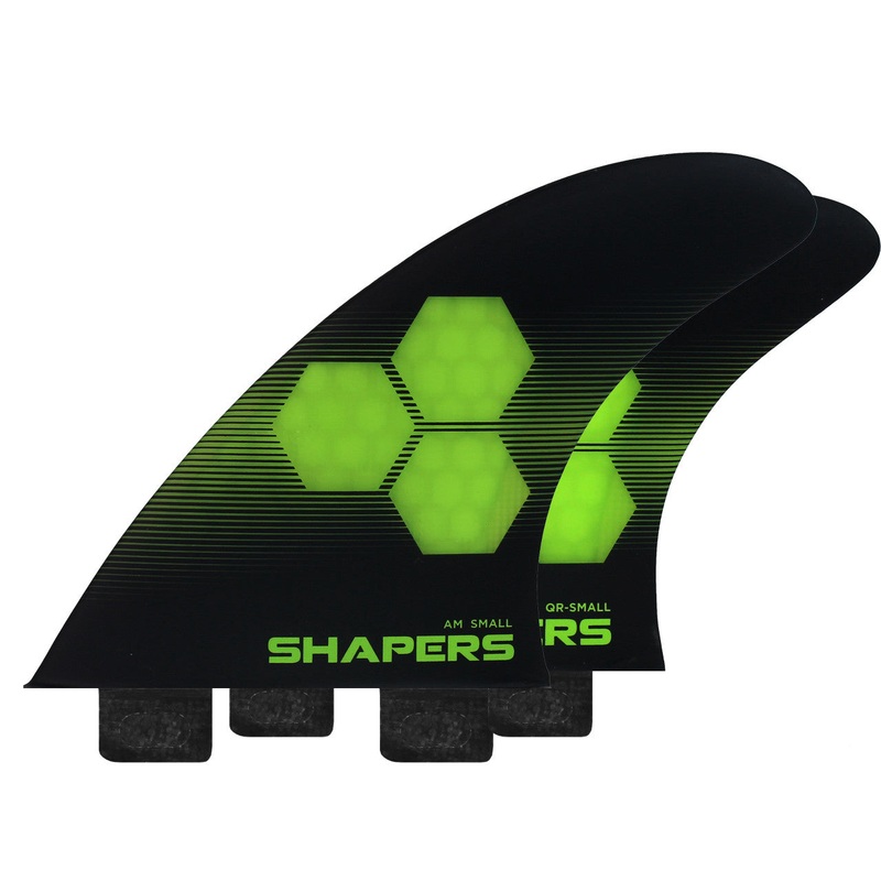 SHAPERS AM3 SMALL 5 FIN SET DUAL TAB GREEN BLACK