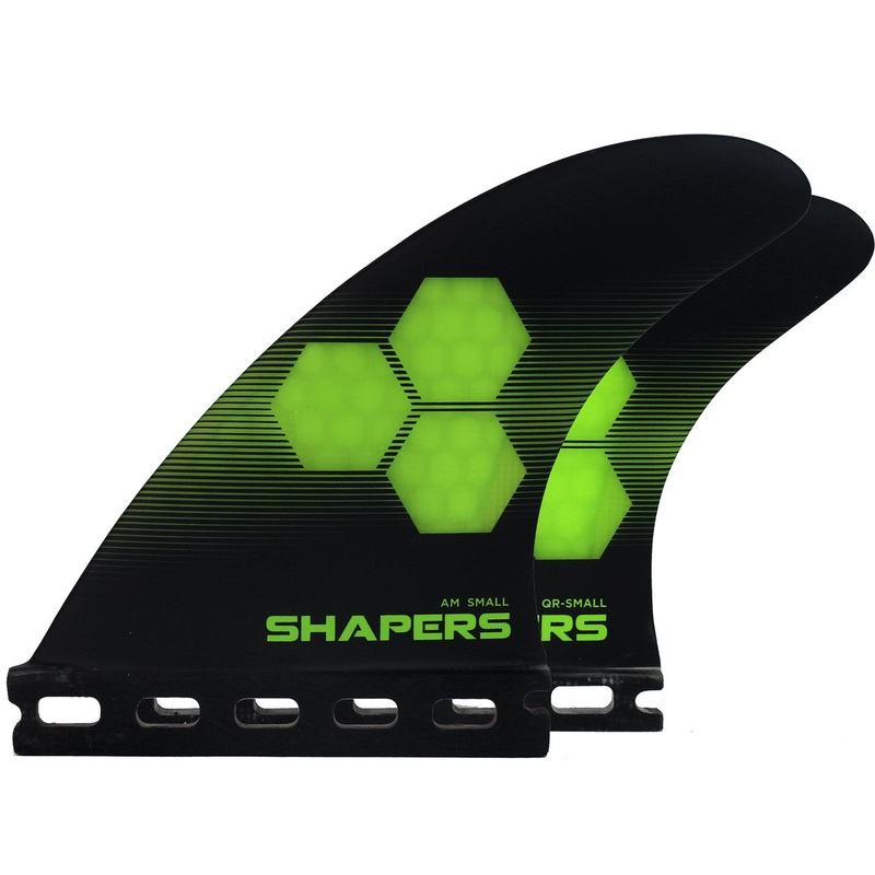 SHAPERS AM3 SMALL 5 FIN SET SINGLE TAB GREEN BLACK
