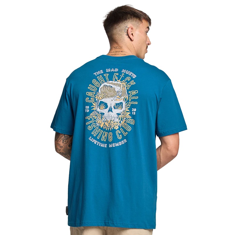 MAD HUEYS CAUGHT FUCK ALL TEE  DARK COBALT