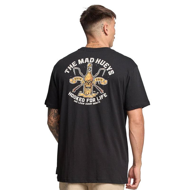 MAD HUEYS HOOKED FOR LIFE TEE BLACK