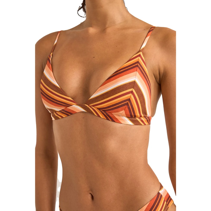 RHYTHM CHICA STRIPE BRALETTE BIKINI TOP BROWN