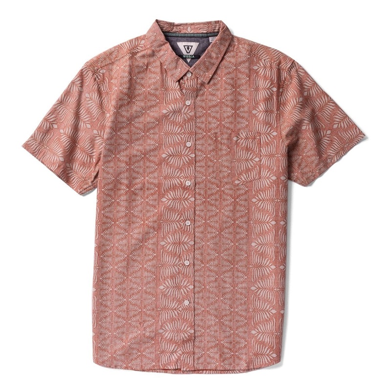VISSLA MEN'S ISLAND IMPRESSIONS COLLARED SHIRT TERRACOTTA
