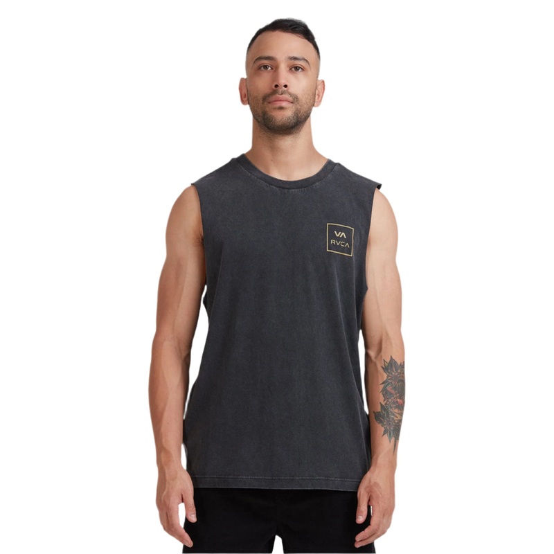 RVCA VA ALL THE WAYS MUSCLE SINGLET BLACK ACID