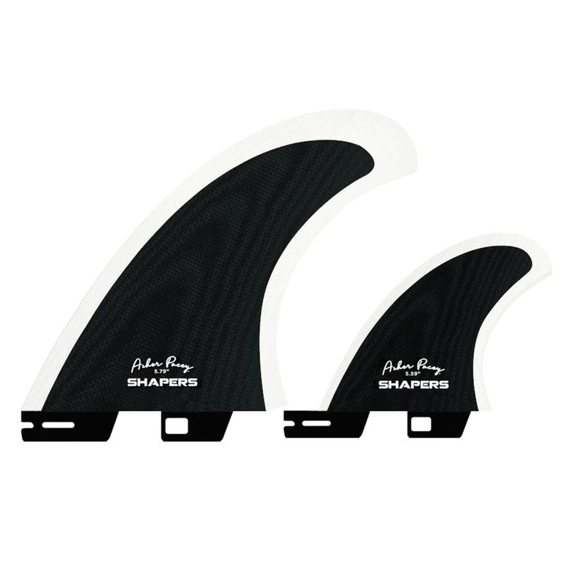 ASHER PACEY 5.79 BLACK CLEAR GLASS TWIN FIN SHAPERS 2 TAB